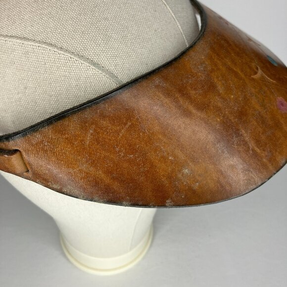 Vintage Leather Visor Tooled Floral Hippie Boho Natural Earthy Artsy - Picture 4 of 10